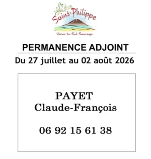 Permanence Adjoint du 27 juillet au 02 août 2026. Payet Claude-Francois - 0692 15 61 38