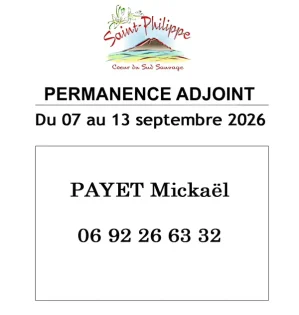 Permanence Adjoint du 07 au 13 septembre 2026. PAYET Mickaël, Tél : 0692 26 63 32