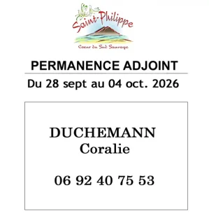 Vignette de 'agent de permanence du 28 septembre au 04 octobre 2026 - Duchemann Coralie au 0692 40 75 53