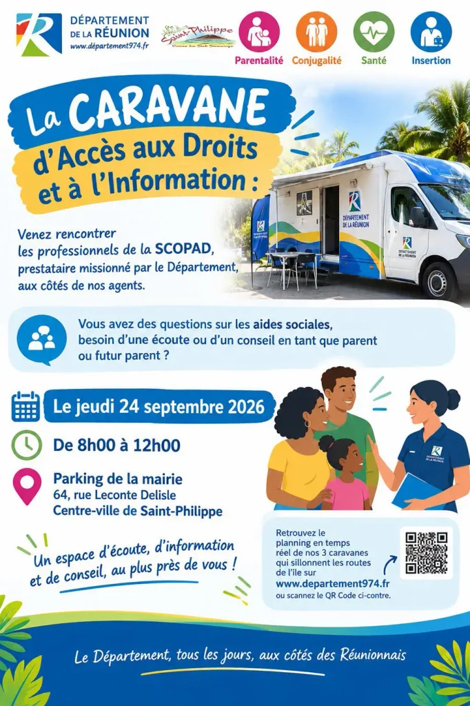 Affiche de la Caravane d'Accès aux Droits et à l'Information à Saint-Philippe le jeudi 24 septembre 2026