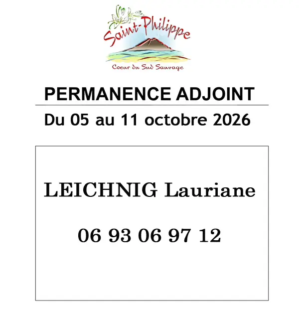 Affiche de la permanence adjoint du 05 au 11 octobre 2026 : LEICHNIG Lauriane
