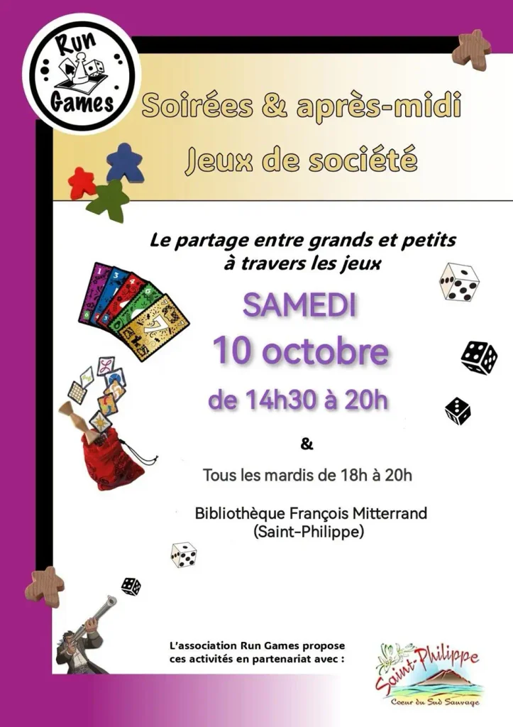 Affiche Run Games : soirées et après-midi jeux de société, samedi 10 octobre