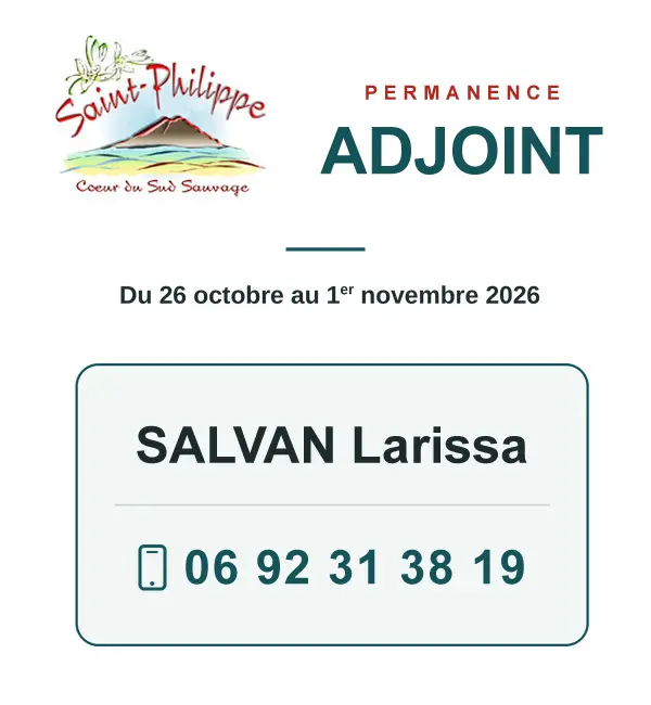 permanence du 26 octobre au 01 novembre 2026 – SALVAN Larissa au 0692 31 38 19