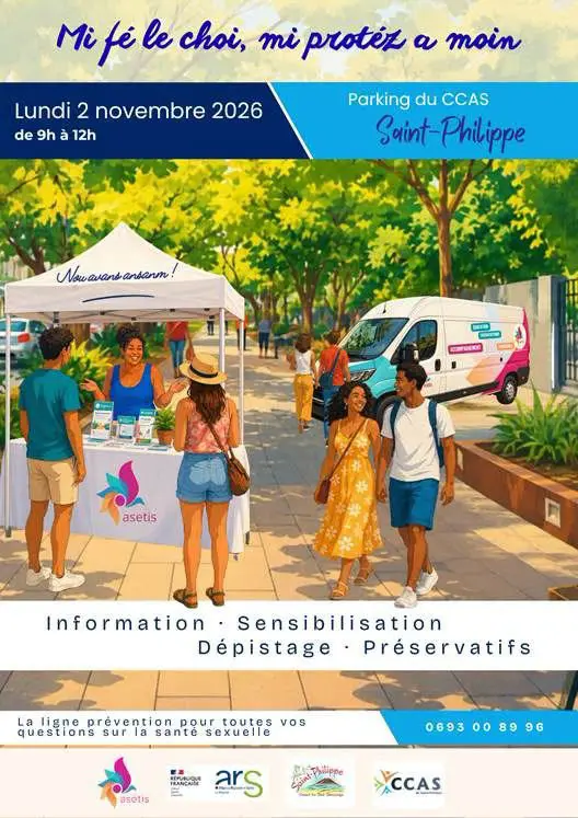 Affiche ASETIS : prévention santé, lundi 2 novembre 2026, parking du CCAS