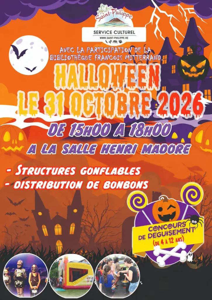Affiche d'Halloween à Saint-Philippe le 31 octobre 2026, de 15h à 18h