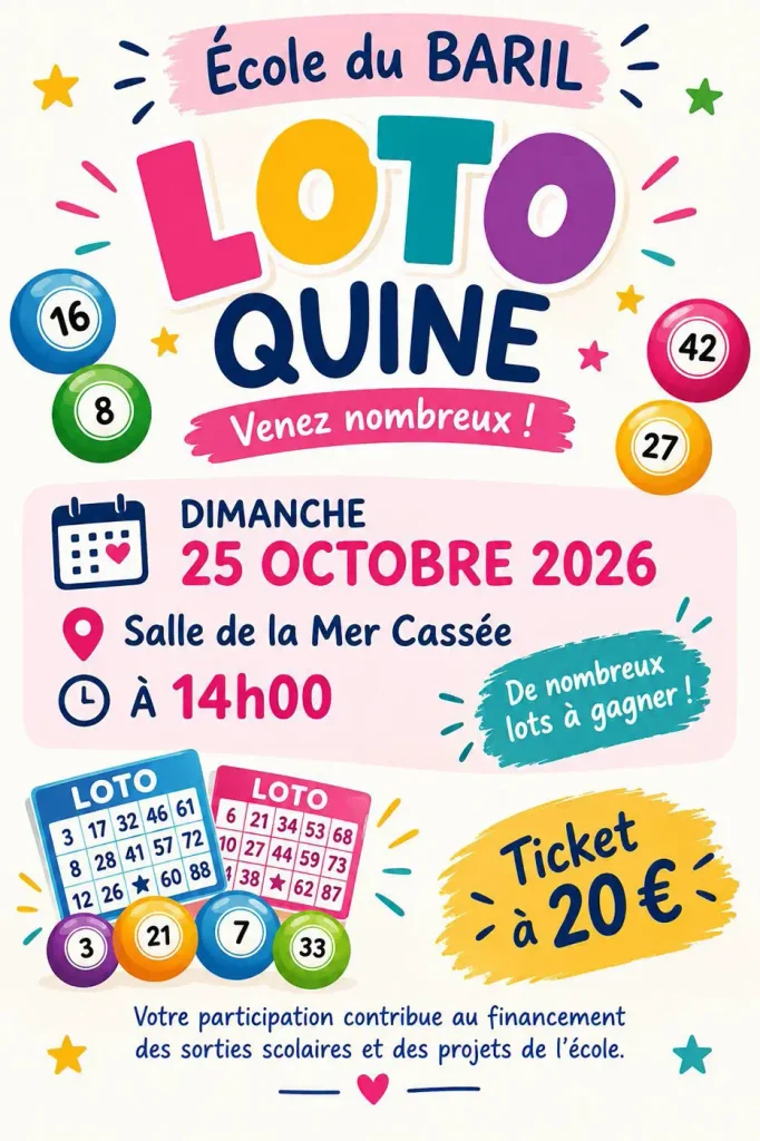 Affiche du loto quine de l'école du Baril du 25 octobre